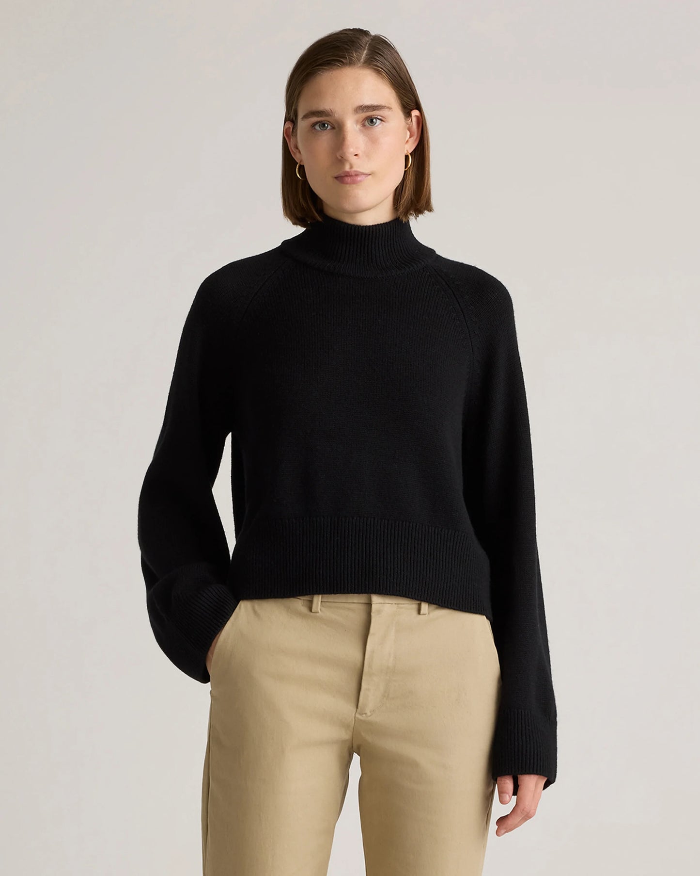 Australian Merino Wool Cropped Mock Neck Sweater - XS / Heather Bone