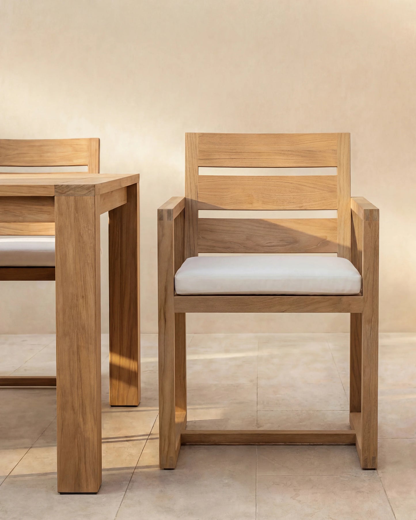 Linear Solid Teak Outdoor Dining Armchair - One Size / Natural Teak