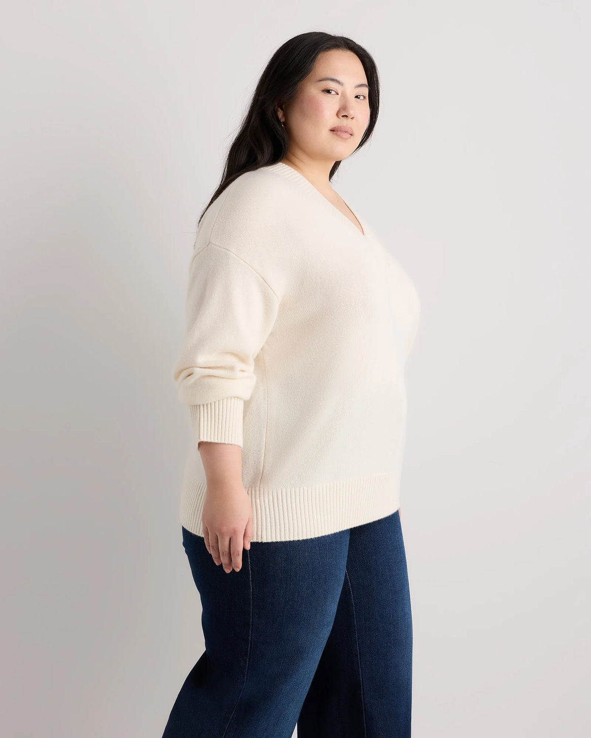 Mongolian Cashmere Oversized V-Neck Sweater - 1X / Pale Custard Yellow