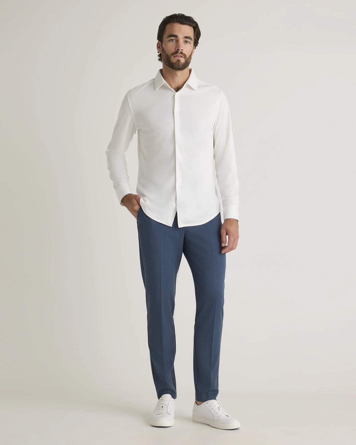 Commuter Stretch Pique Long Sleeve Button Down - XS / Dark Coal