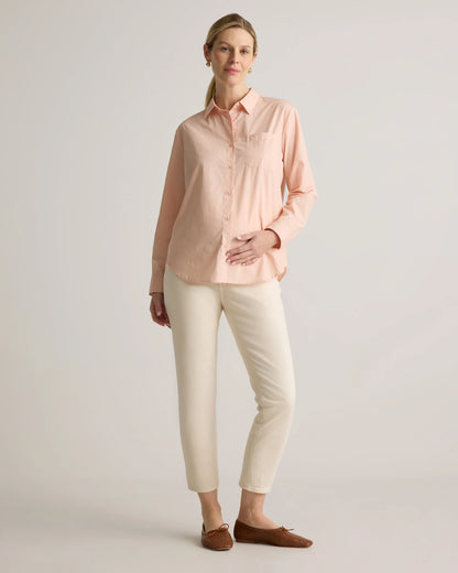 100% Organic Cotton Poplin Maternity Long Sleeve Shirt - XS / Classic White