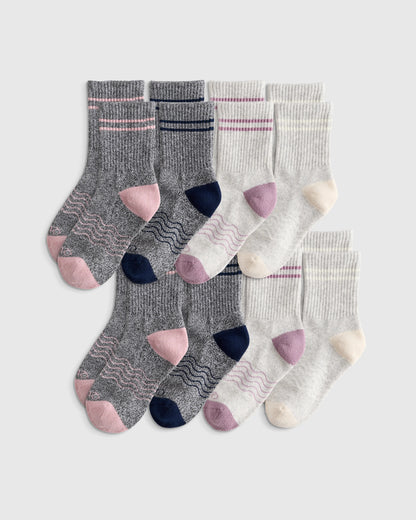 Kids Organic Cotton Quarter Crew Socks 8-Pack - S / White