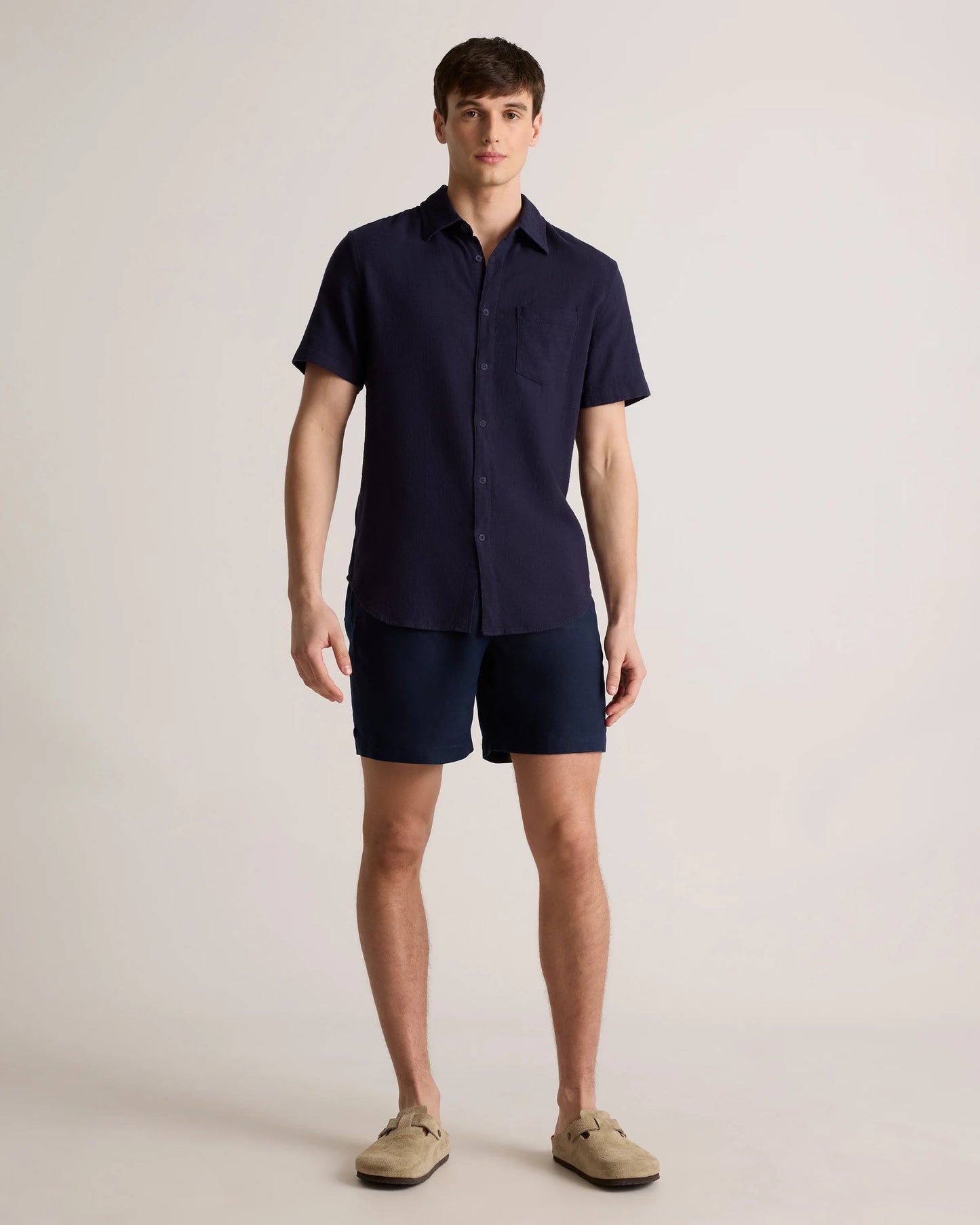 Organic Cotton Stretch Selvage Short Sleeve Shirt - S / Olive