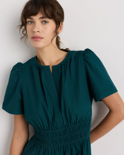 100% Organic Cotton Poplin Tiered Maxi Dress - XS / Navy