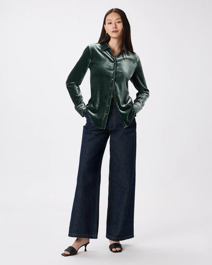 Stretch Silk Velvet Long Sleeve Shirt - XS / Dogwood