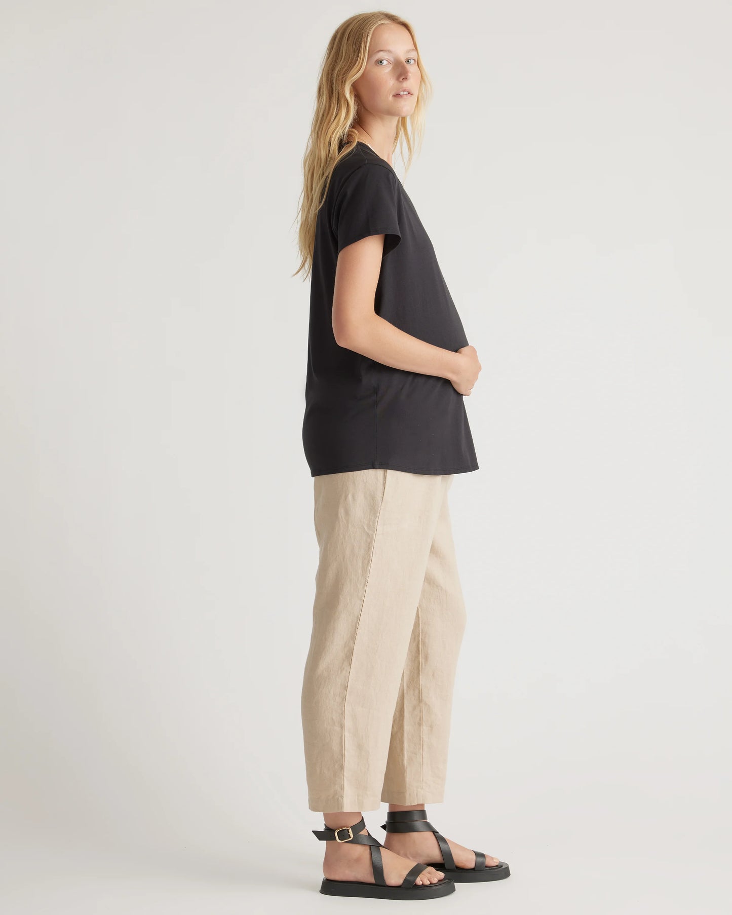 Cotton Modal Maternity Crew Neck Tee (2-pack) - XS / Black/Redwood Brown