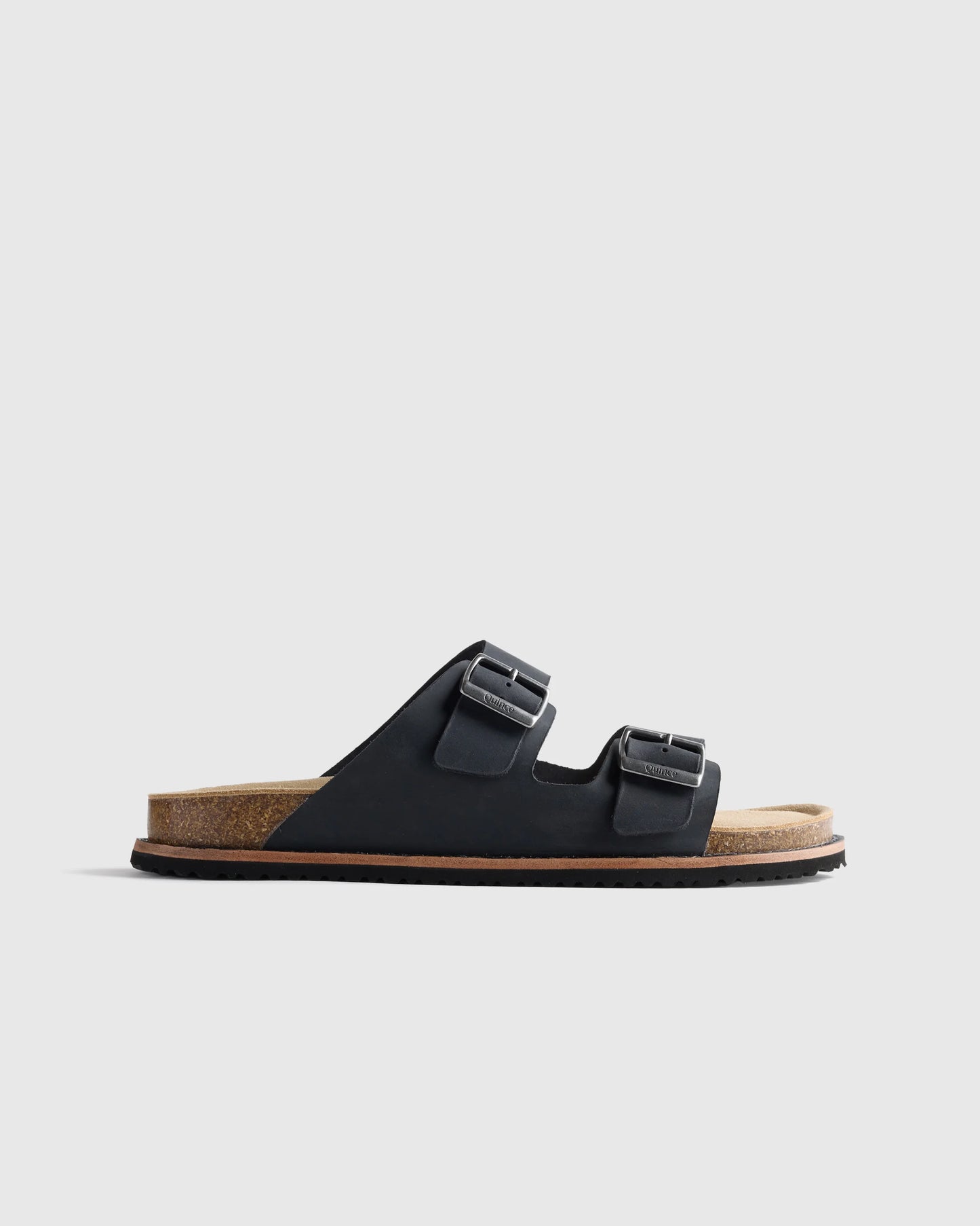 Nubuck Leather Double Buckle Slide - 7 / Black