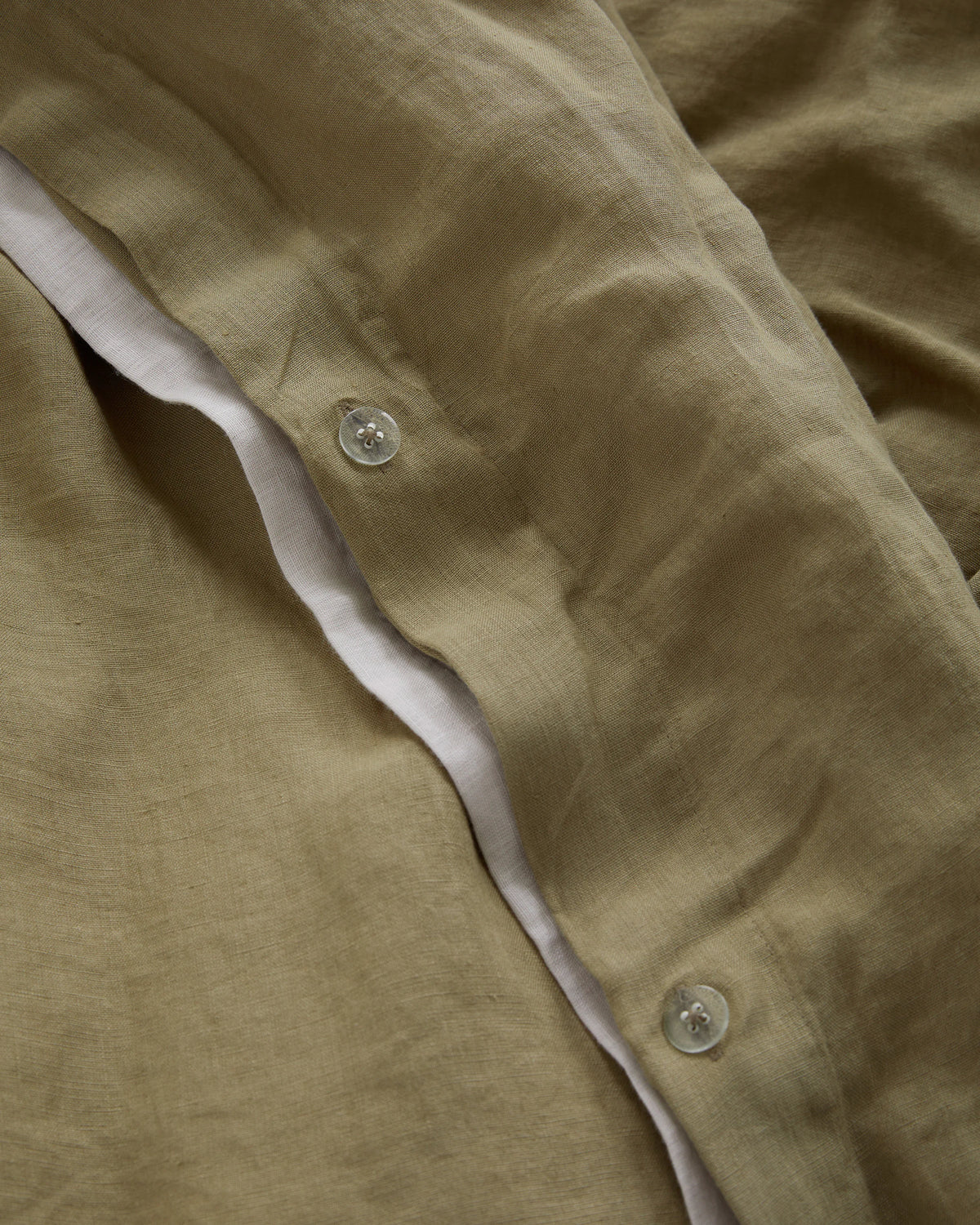 European Linen Contrast Flange Duvet Cover - Twin / Aloe/Sand