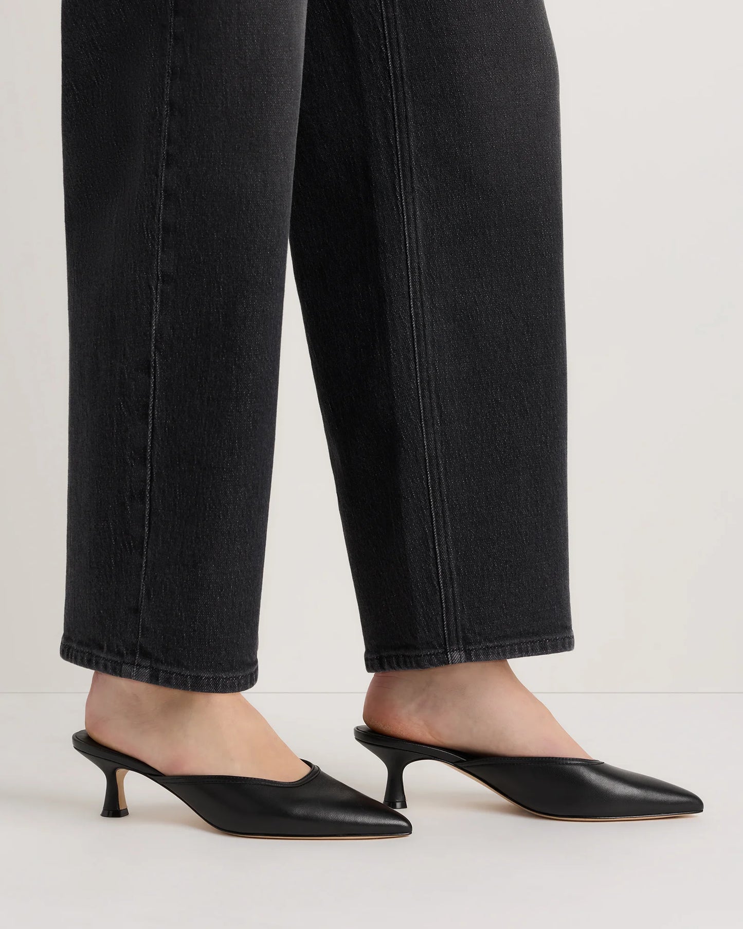 Italian Leather 55mm Kitten Heel Mule - 5 / Black
