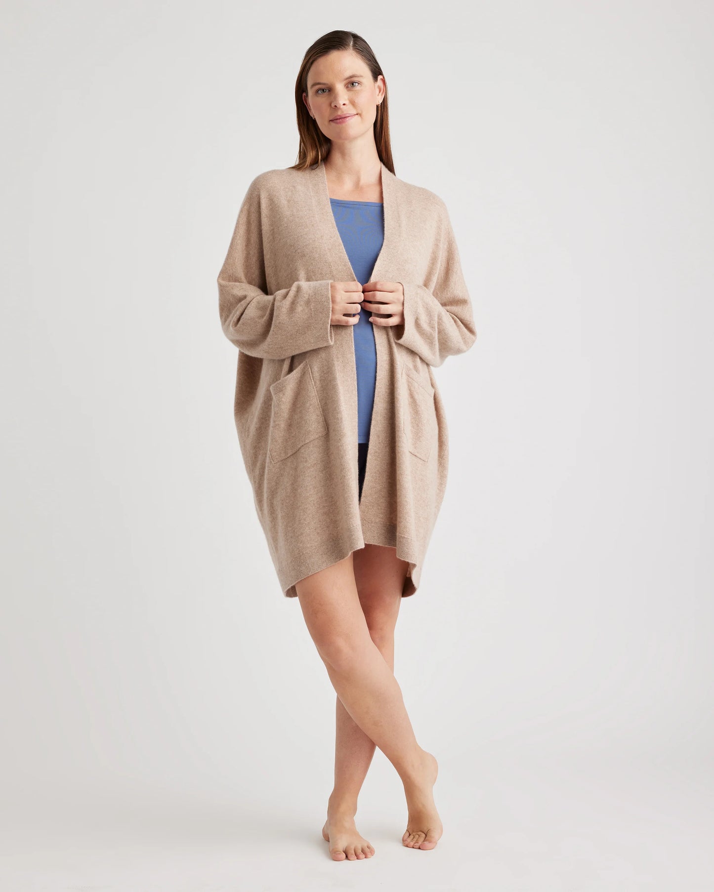 Mongolian Cashmere Maternity & Nursing Cocoon Cardigan - XS / Oatmeal