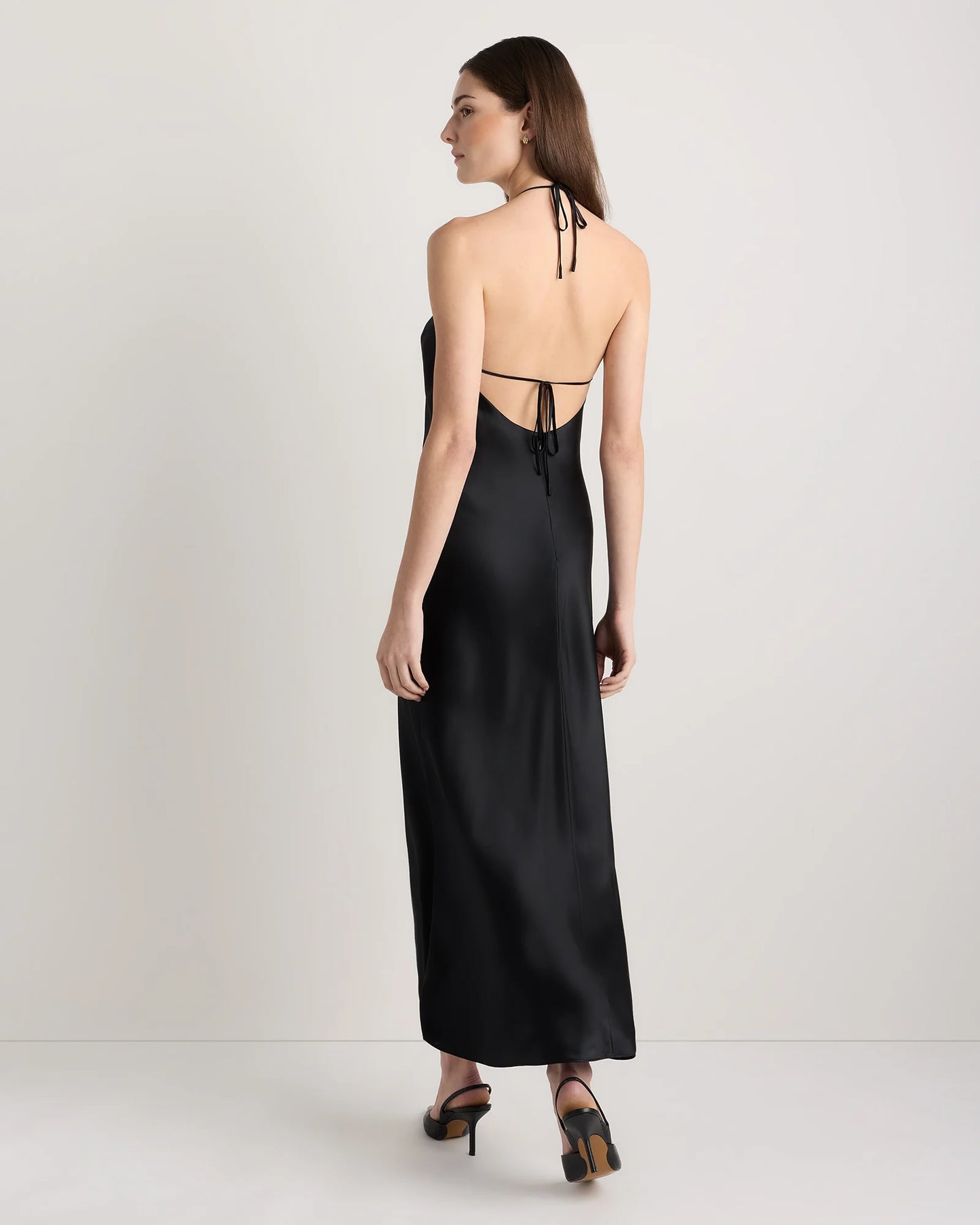 100% Washable Silk Halter Maxi Dress - XS / True Black