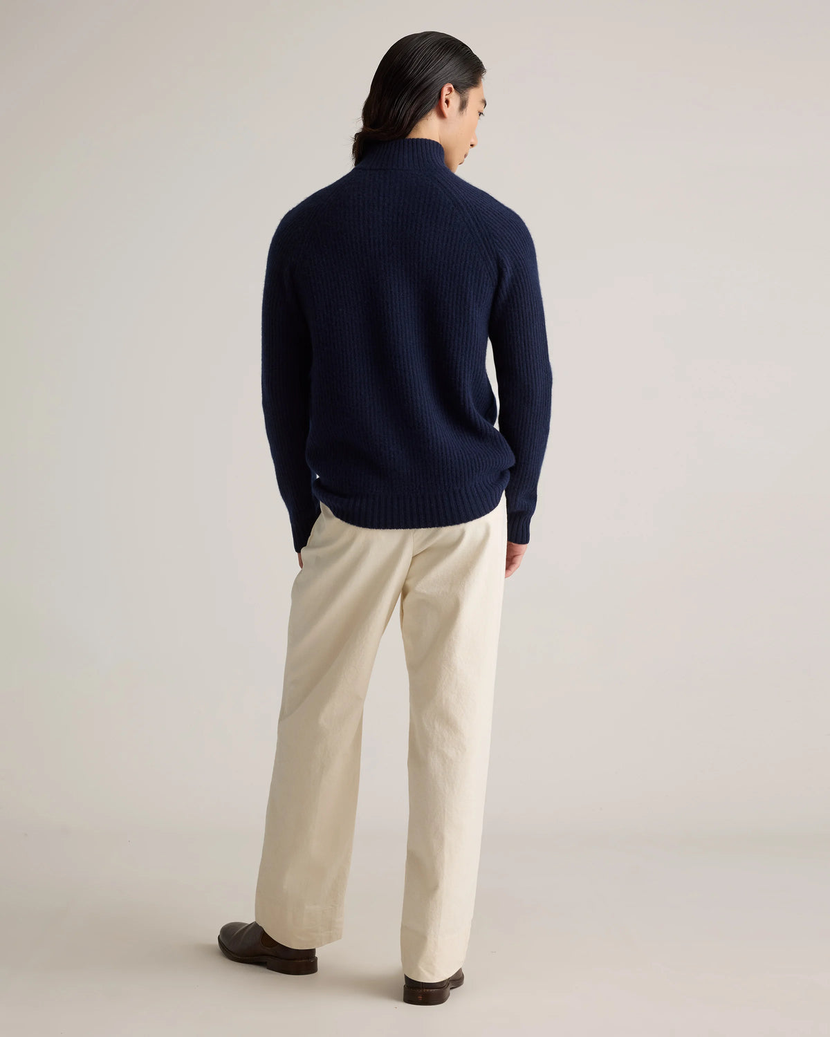 Mongolian Cashmere Fisherman Quarter Zip Sweater - S / Navy Marl
