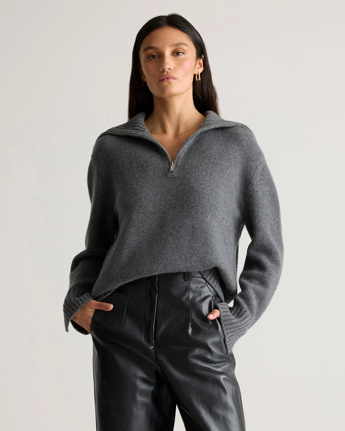 Luxe Baby Cashmere Quarter Zip Sweater - XS / Creamy Cortado