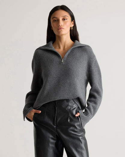 Luxe Baby Cashmere Quarter Zip Sweater - XS / Creamy Cortado