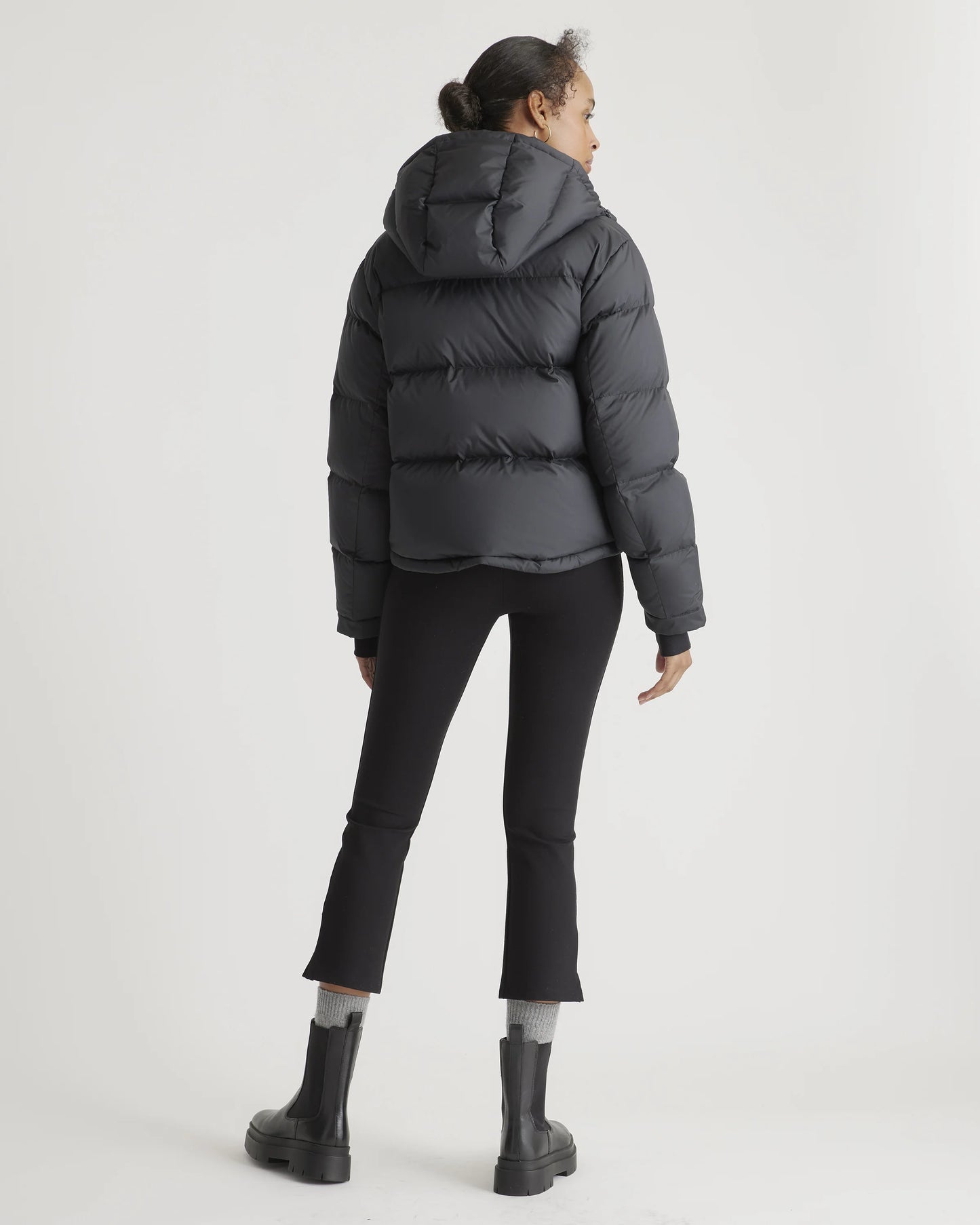 Responsible Down Cropped Puffer Jacket - XS / Shiny Black