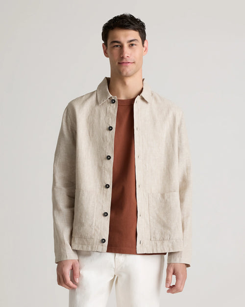100% European Linen Chore Jacket - S / Flax