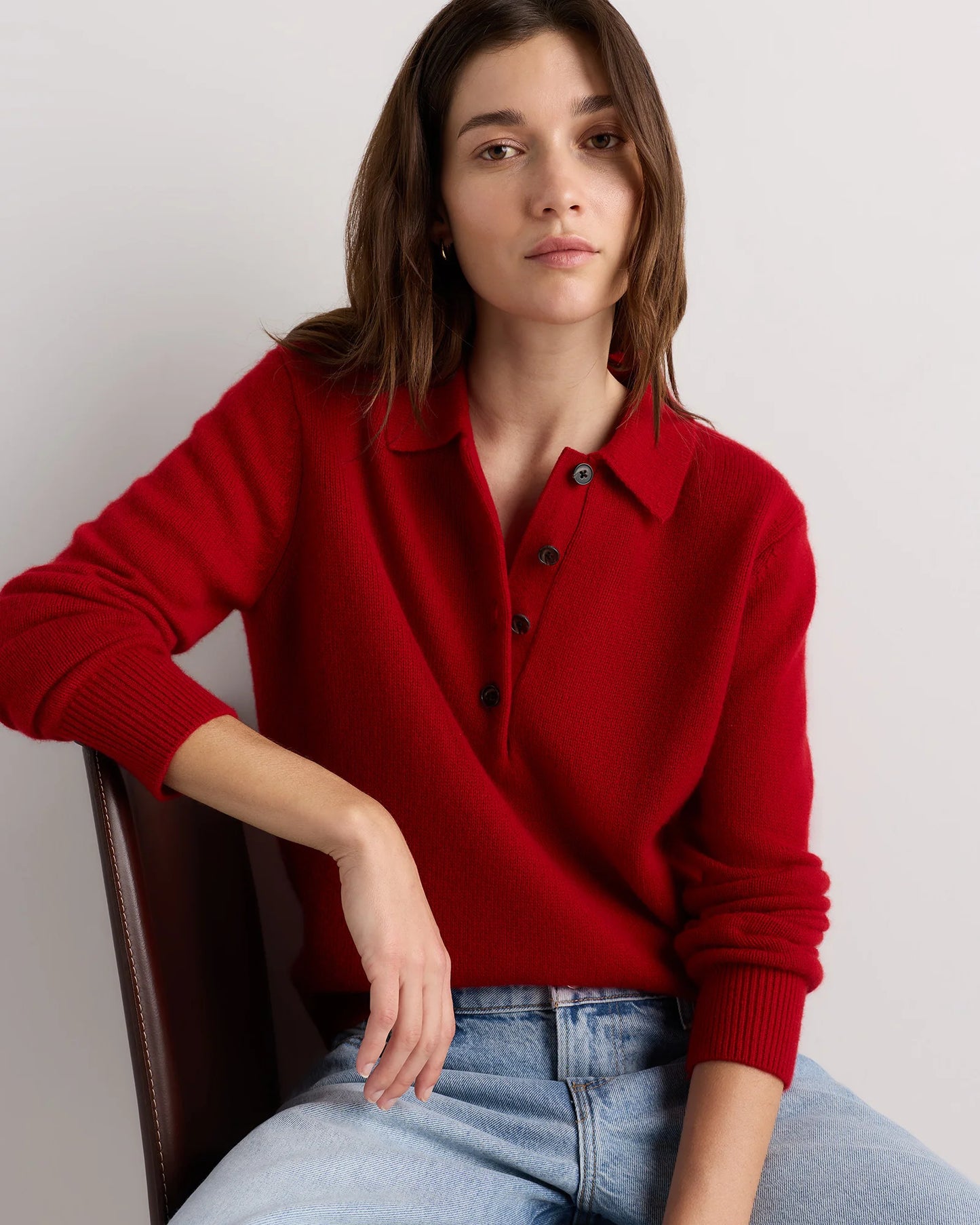 Mongolian Cashmere Button Polo Sweater - XS / Black