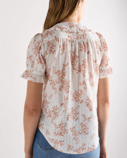 Embroidered Cotton Ruffle Collar Short Sleeve Blouse - XS / Classic White