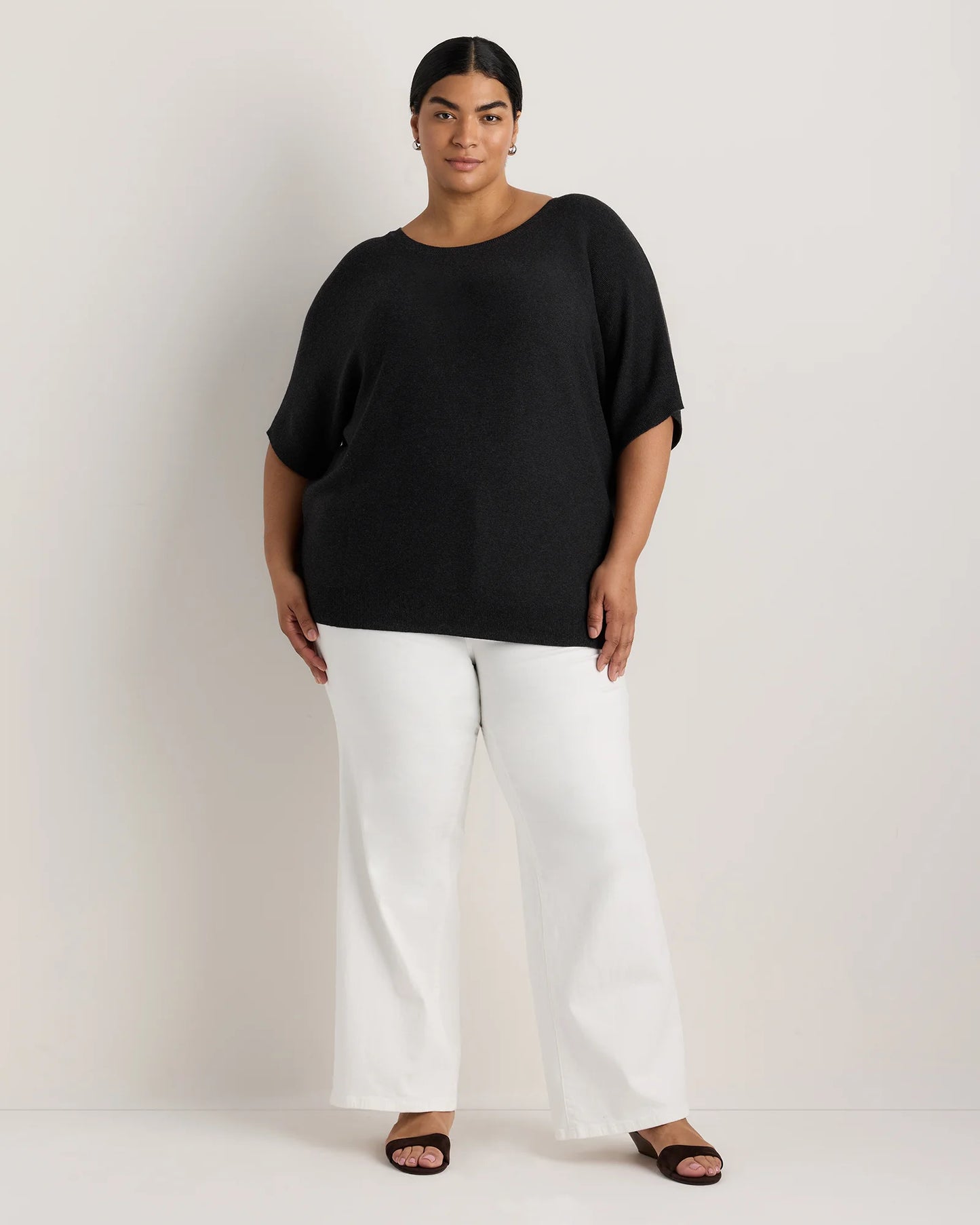 Lightweight Cotton Cashmere Link-Stitch Dolman Sweater - 1X / Orchid Blue Mini Stripe