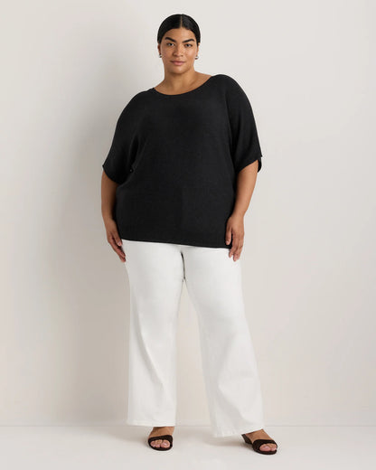 Lightweight Cotton Cashmere Link-Stitch Dolman Sweater - 1X / Orchid Blue Mini Stripe