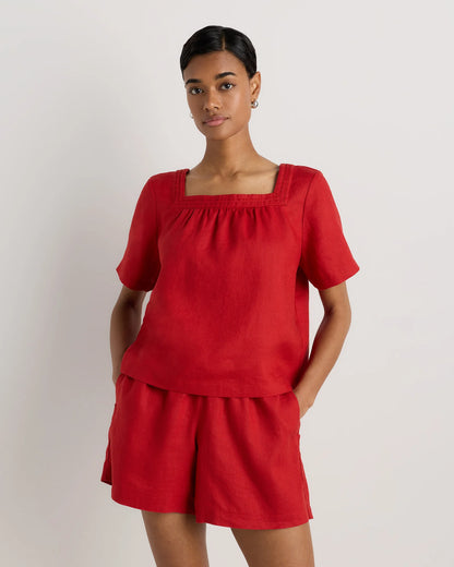 100% European Linen Square Neck Swing Top - XS / Black