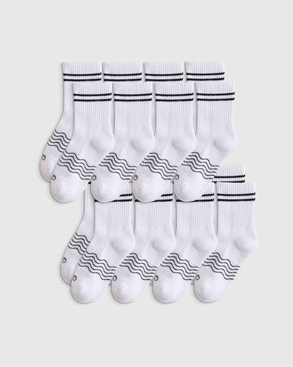 Kids Organic Cotton Quarter Crew Socks 8-Pack - S / White