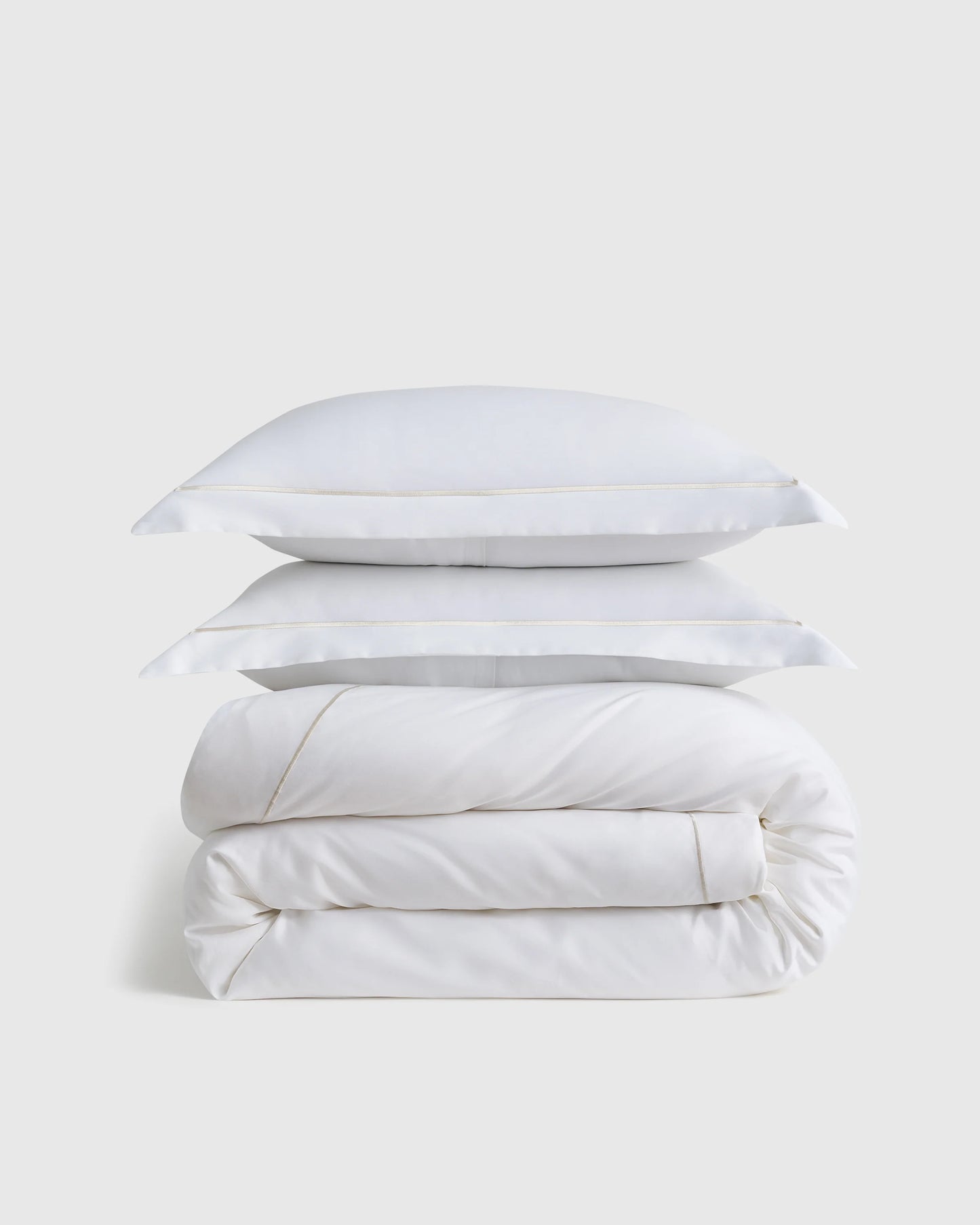 Signature Giza Cotton Sateen Embroidered Duvet Cover Set - Twin / White/Dried Sage