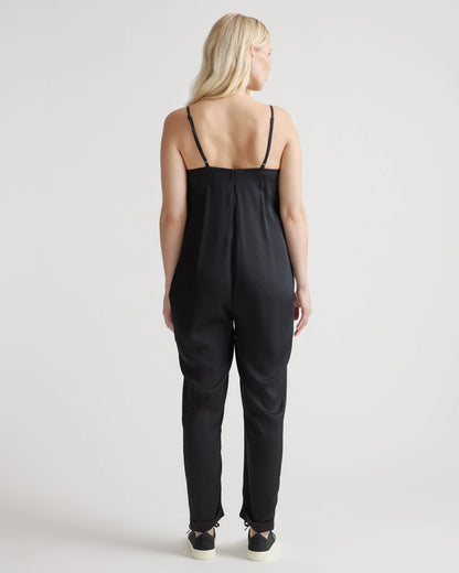 Washable Stretch Silk Maternity Jumpsuit - XS / Black
