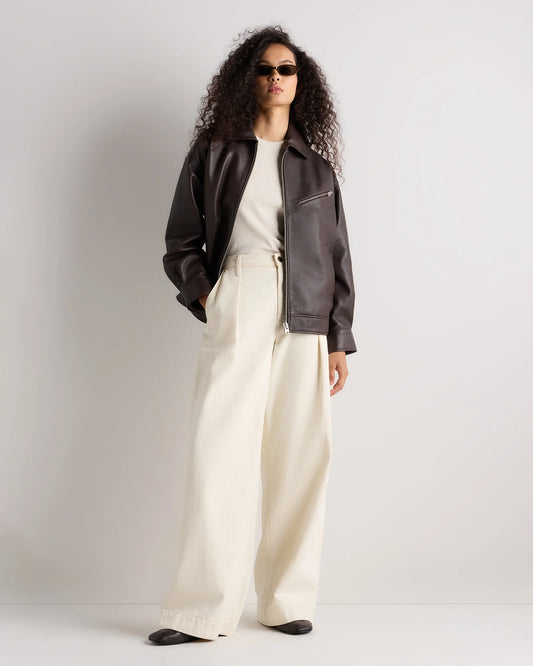 100% Leather Oversized Bomber Jacket - XS / Rich Brown