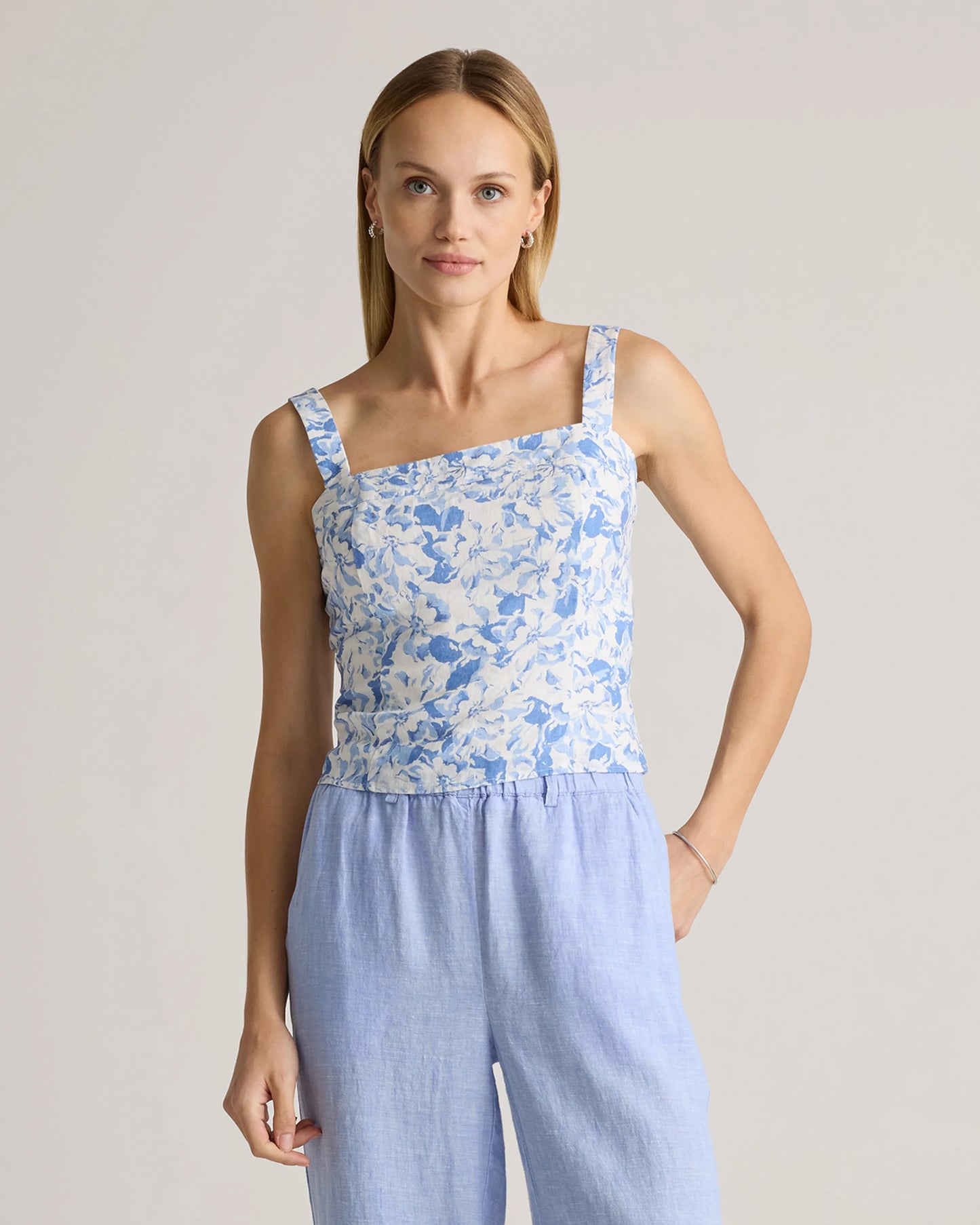 100% European Linen Fitted Tank - XS / Moonstone Blue