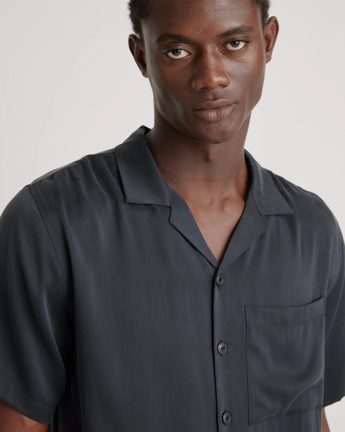 100% Washable Silk Button Down Short Set - S / Black