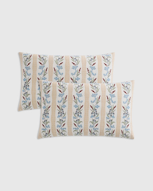 Wildflower Cotton Pillow Cover (Set of 2) - 12x20 / Tan Stripe