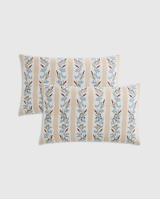 Wildflower Cotton Pillow Cover (Set of 2) - 12x20 / Tan Stripe