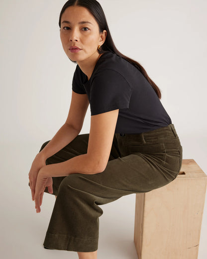Organic Stretch Corduroy Cropped Wide Leg Pants - 0 / Black