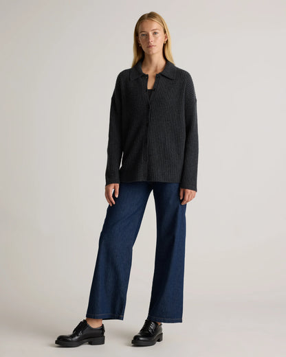 Mongolian Cashmere Wide-Rib Oversized Collared Cardigan - XS / Oatmeal