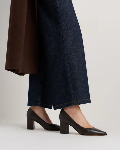 Italian Leather 65mm Block Heel Pump - 5 / Coffee Bean