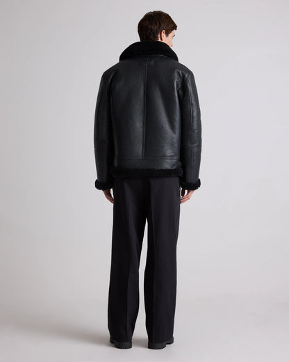 100% Shearling Bomber Jacket - S / Dark Brown