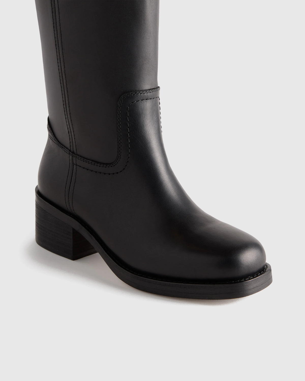 Italian Leather Block Heel Boot - 5 / Chestnut
