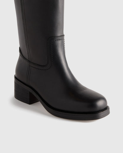 Italian Leather Block Heel Boot - 5 / Chestnut