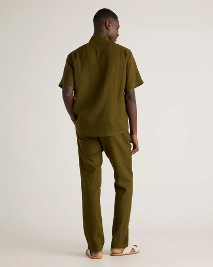 100% European Linen Relaxed Short Sleeve Shirt - XS / Taupe Brown Chambray