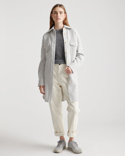 100% Merino Wool Long Shirt Jacket - XS / Heather Bone