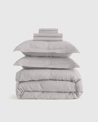 European Linen Double Flange Deluxe Bedding Bundle - Twin / White