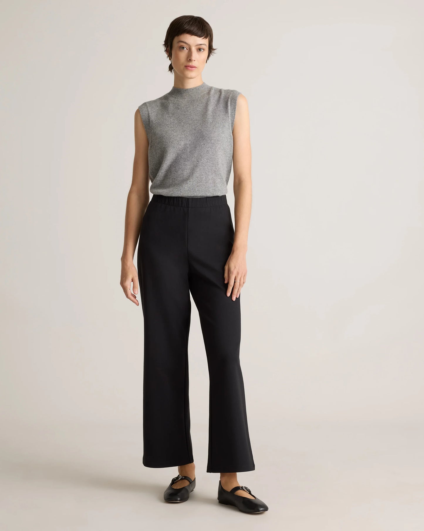 Organic Cotton Double Knit Wide Leg Pants - XS / Bold Black
