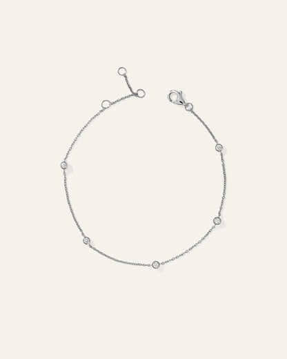 14K Gold Diamond Bezel Station Bracelet - One Size / White Gold