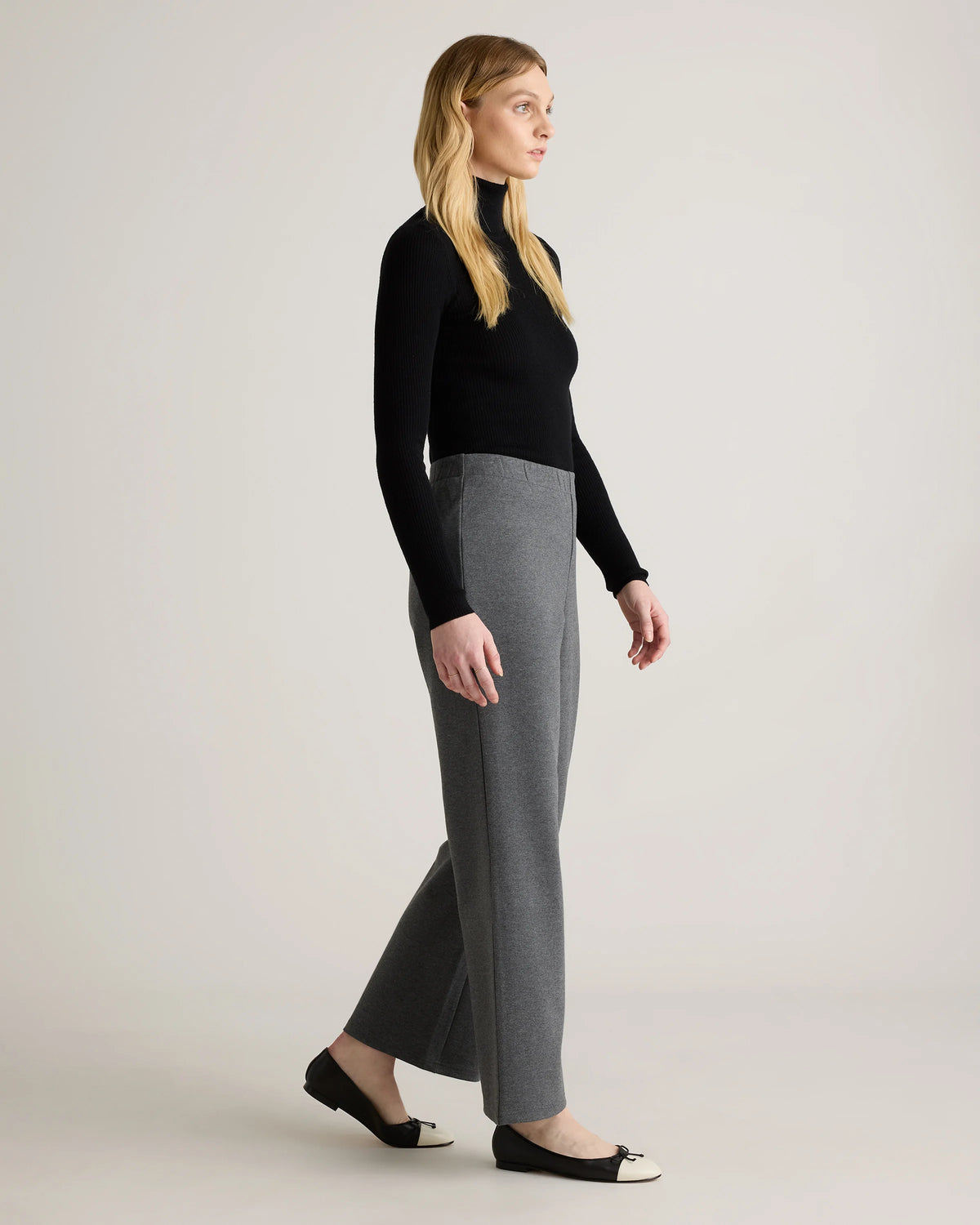 Organic Cotton Double Knit Wide Leg Pants - XS / Bold Black