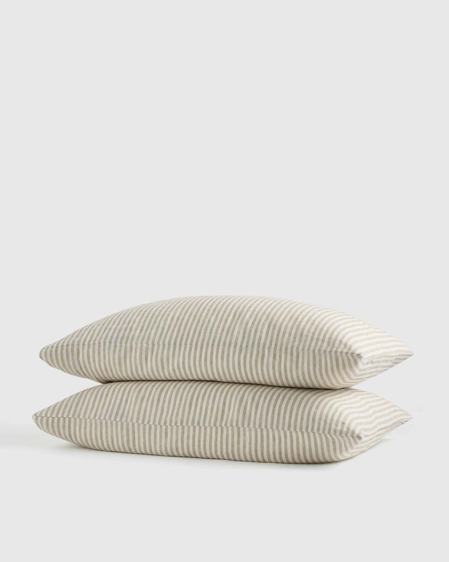 European Linen Stripe Pillowcases Set - Standard / Willowleaf/White Stripe