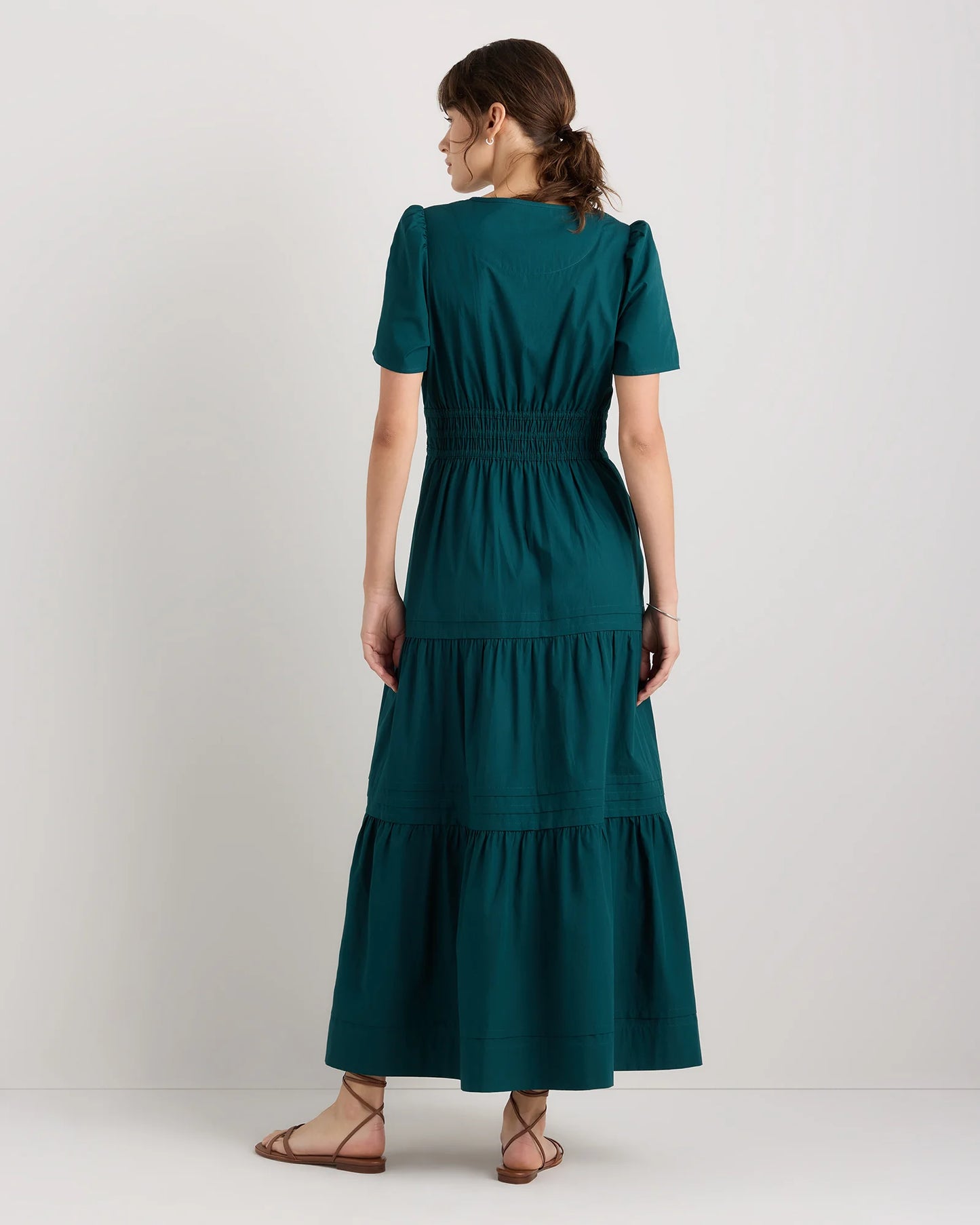100% Organic Cotton Poplin Tiered Maxi Dress - XS / Riviera Blue Heirloom Floral
