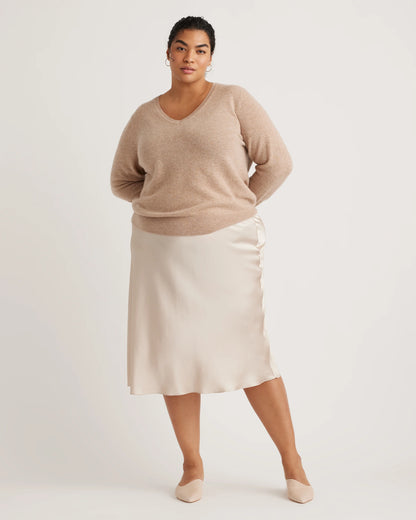 Mongolian Cashmere V-Neck Sweater - 1X / Heather Vintage Pink