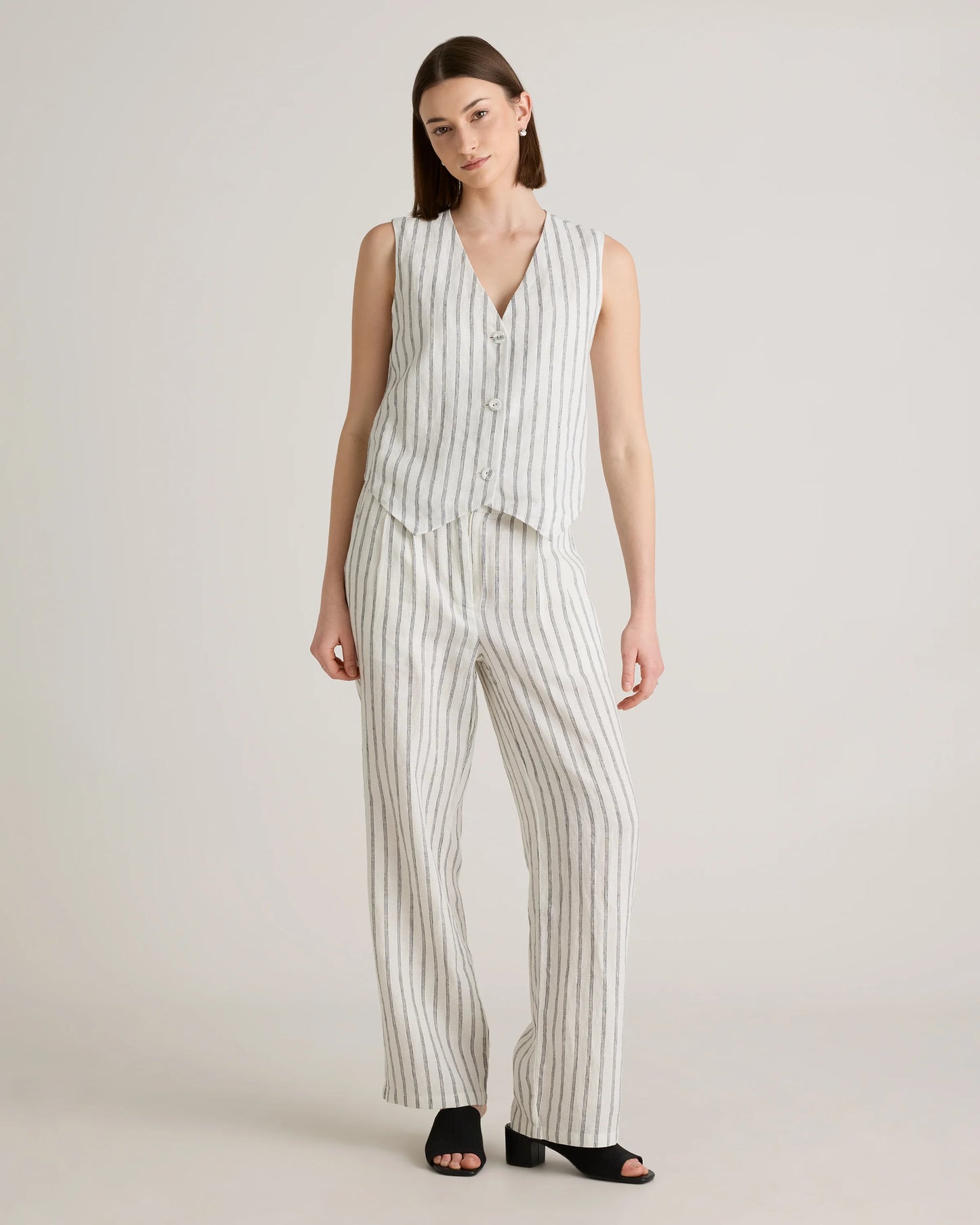 100% European Linen Vest - XS / Blue Pinstripe