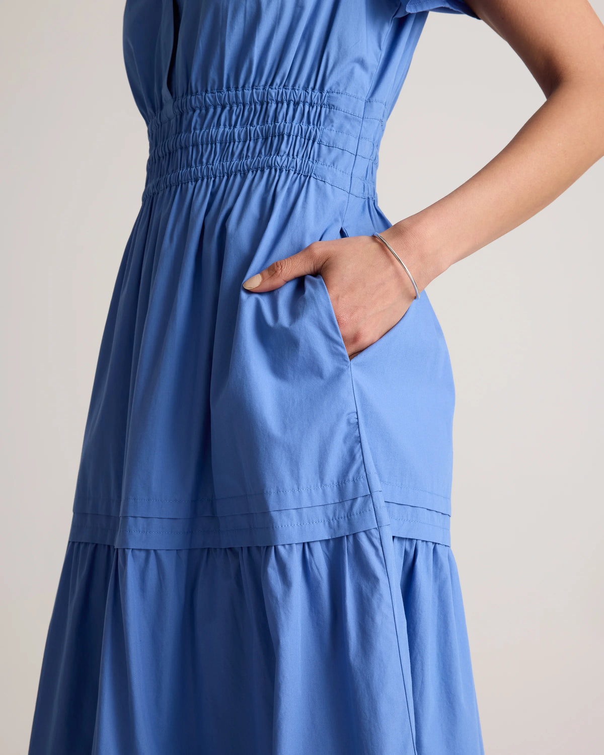 100% Organic Cotton Poplin Tiered Maxi Dress - XS / Riviera Blue Heirloom Floral